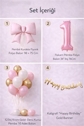 Pembe Fiyonk 1 Yaş Doğum Günü Balon Seti