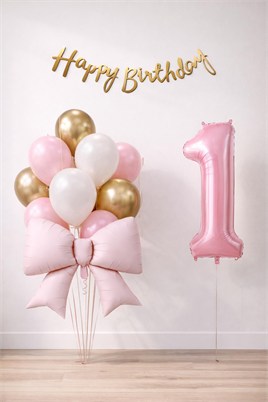 Pembe Fiyonk 1 Yaş Doğum Günü Balon Seti