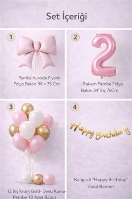 Pembe Fiyonk 2 Yaş Doğum Günü Balon Seti