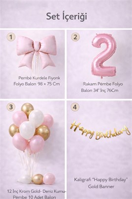 Pembe Fiyonk 2 Yaş Doğum Günü Balon Seti