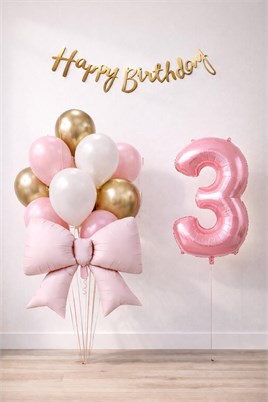 Pembe Fiyonk 3 Yaş Doğum Günü Balon Seti