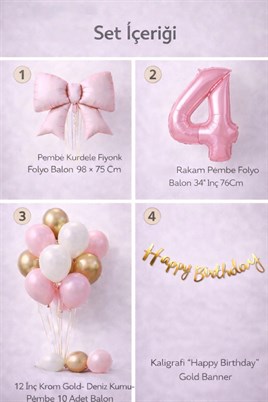 Pembe Fiyonk 4 Yaş Doğum Günü Balon Seti