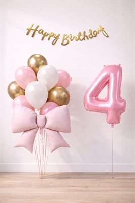 Pembe Fiyonk 4 Yaş Doğum Günü Balon Seti