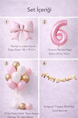 Pembe Fiyonk 6 Yaş Doğum Günü Balon Seti