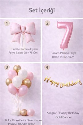 Pembe Fiyonk 7 Yaş Doğum Günü Balon Seti