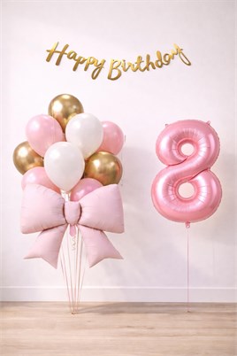 Pembe Fiyonk 8 Yaş Doğum Günü Balon Seti
