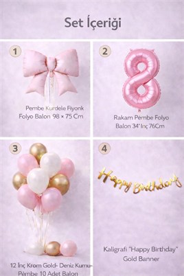 Pembe Fiyonk 8 Yaş Doğum Günü Balon Seti