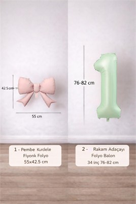Pembe Fiyonk & Adaçayı Yeşili Rakam 1 Folyo Balon Seti
