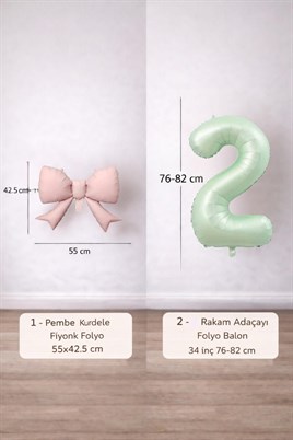 Pembe Fiyonk & Adaçayı Yeşili Rakam 2 Folyo Balon Seti