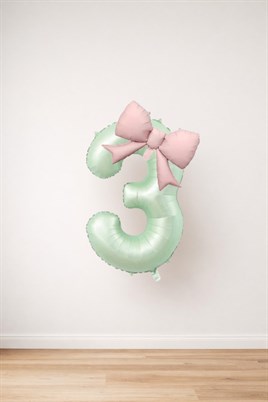 Pembe Fiyonk & Adaçayı Yeşili Rakam 3 Folyo Balon Seti