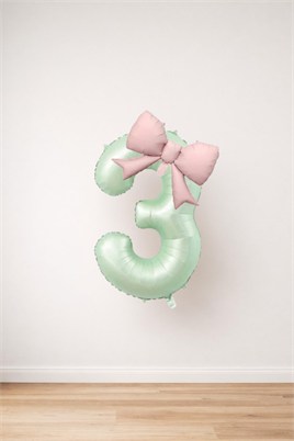 Pembe Fiyonk & Adaçayı Yeşili Rakam 3 Folyo Balon Seti