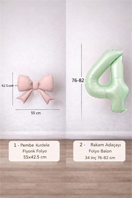 Pembe Fiyonk & Adaçayı Yeşili Rakam 4 Folyo Balon Seti