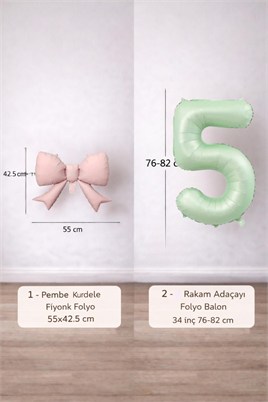 Pembe Fiyonk & Adaçayı Yeşili Rakam 5 Folyo Balon Seti