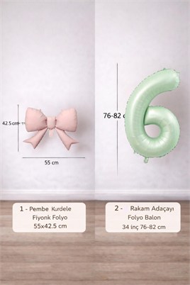 Pembe Fiyonk & Adaçayı Yeşili Rakam 6 Folyo Balon Seti