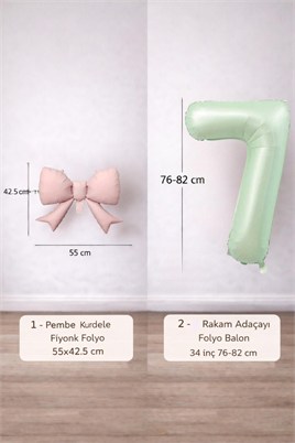 Pembe Fiyonk & Adaçayı Yeşili Rakam 7 Folyo Balon Seti