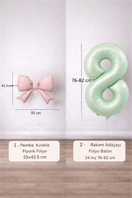 Pembe Fiyonk & Adaçayı Yeşili Rakam 8 Folyo Balon Seti