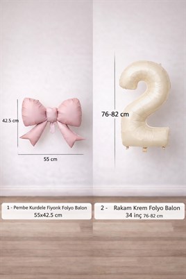 Pembe Fiyonk & Krem 2 Rakam Folyo Balon Seti