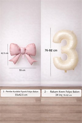 Pembe Fiyonk & Krem 3 Rakam Folyo Balon Seti
