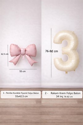 Pembe Fiyonk & Krem 3 Rakam Folyo Balon Seti