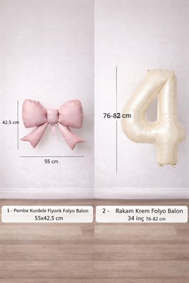 Pembe Fiyonk & Krem 4 Rakam Folyo Balon Seti