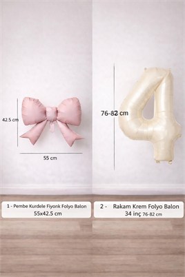 Pembe Fiyonk & Krem 4 Rakam Folyo Balon Seti