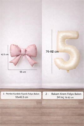 Pembe Fiyonk & Krem 5 Rakam Folyo Balon Seti