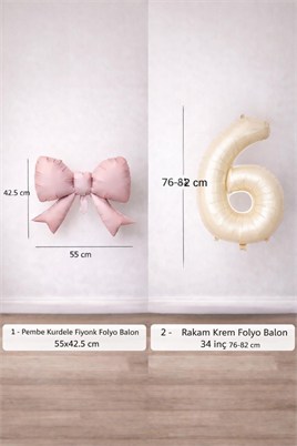 Pembe Fiyonk & Krem 6 Rakam Folyo Balon Seti