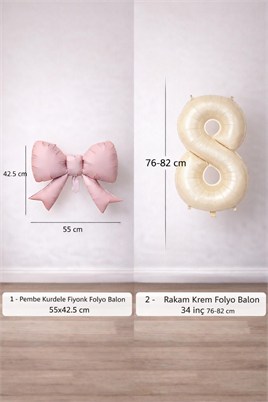 Pembe Fiyonk & Krem 8 Rakam Folyo Balon Seti