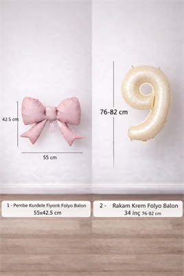 Pembe Fiyonk & Krem 9 Rakam Folyo Balon Seti