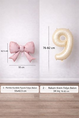 Pembe Fiyonk & Krem 9 Rakam Folyo Balon Seti
