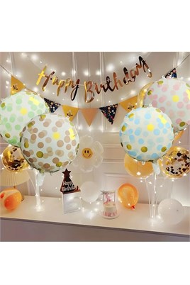 Pembe Gold Puantiyeli Yuvarlak Folyo Balon 45 Cm 