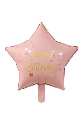 Pembe Happy Birthday Yıldız Folyo Balon 45 cm 