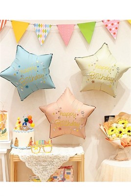 Pembe Happy Birthday Yıldız Folyo Balon 45 cm 