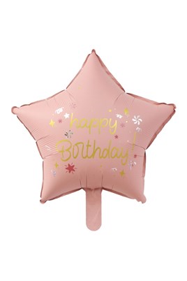 Pembe Happy Birthday Yıldız Folyo Balon 45 cm 
