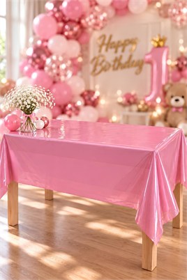 Pembe Renk Kullan At 120x180 Cm Doğum Günü Partisi Için Düz Tek Kullanımlık Plastik Masa Örtüsü
