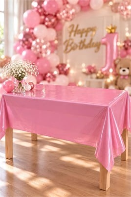 Pembe Renk Kullan At 120x180 Cm Doğum Günü Partisi Için Düz Tek Kullanımlık Plastik Masa Örtüsü