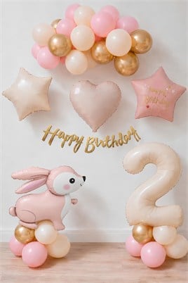 Pembe Tavşanlı 2 Yaş Doğum Günü Balon Seti