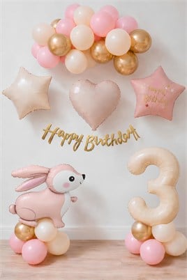 Pembe Tavşanlı 3 Yaş Doğum Günü Balon Seti