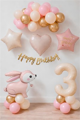Pembe Tavşanlı 3 Yaş Doğum Günü Balon Seti