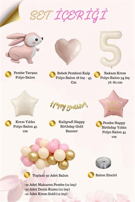 Pembe Tavşanlı 5 Yaş Doğum Günü Balon Seti
