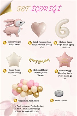 Pembe Tavşanlı 6 Yaş Doğum Günü Balon Seti