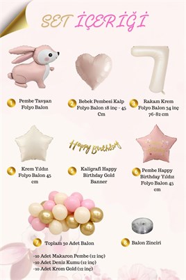 Pembe Tavşanlı 7 Yaş Doğum Günü Balon Seti