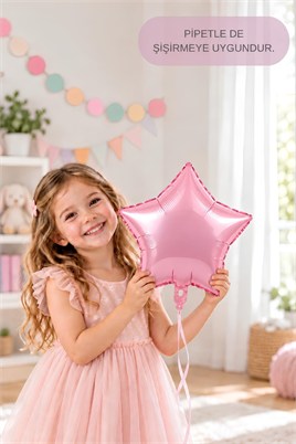 Pembe Yıldız Folyo Balon 45 cm - Bebek Çocuk Parti Kutlama