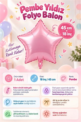 Pembe Yıldız Folyo Balon 45 cm - Bebek Çocuk Parti Kutlama