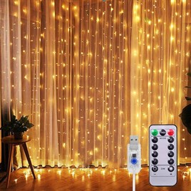 Peri Telli Perde Led 3x3 metre, Uzaktan Kumandalı, Usbli, 8 Animasyonlu 10 Saçaklı 300 Ledli