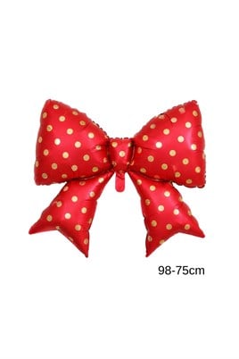 Puantiyeli Kırmızı Kurdele Fiyonk Folyo Balon 98-75 Cm