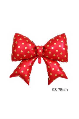 Puantiyeli Kırmızı Kurdele Fiyonk Folyo Balon 98-75 Cm