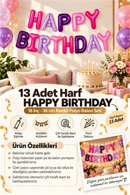 Renkli Happy Birthday Harf Folyo Balon Seti
