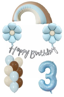 Retro 3 Yaş Papatya Temalı Erkek Bebek Konsept Doğum Günü Seti