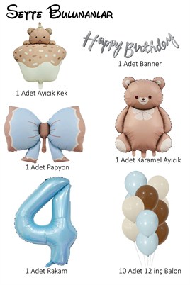 Retro 4 Yaş Ayıcık Temalı Erkek Bebek Konsept Doğum Günü Seti